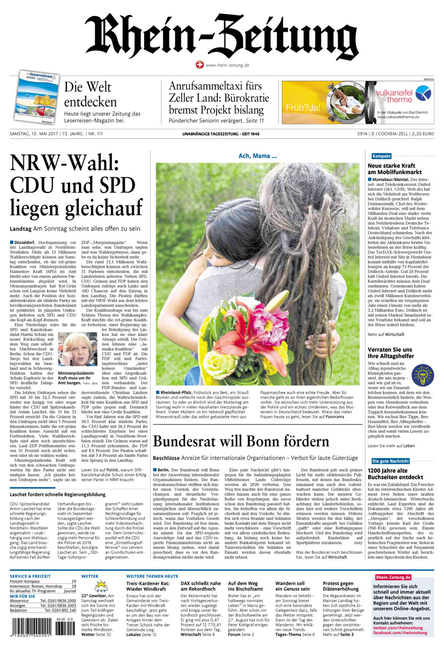 Rhein-Zeitung Kreis Cochem-Zell vom Samstag, 13.05.2017