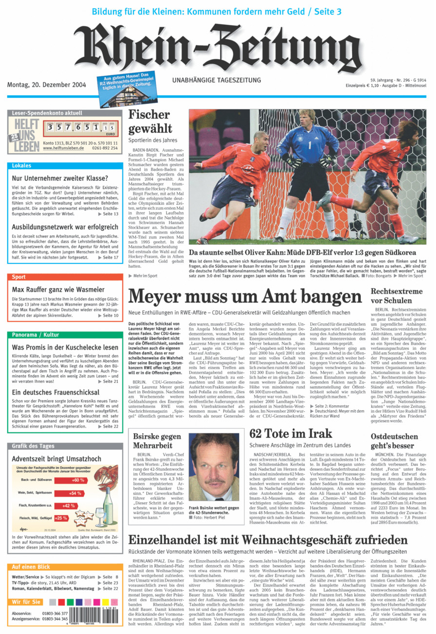 Rhein-Zeitung Kreis Cochem-Zell vom Montag, 20.12.2004