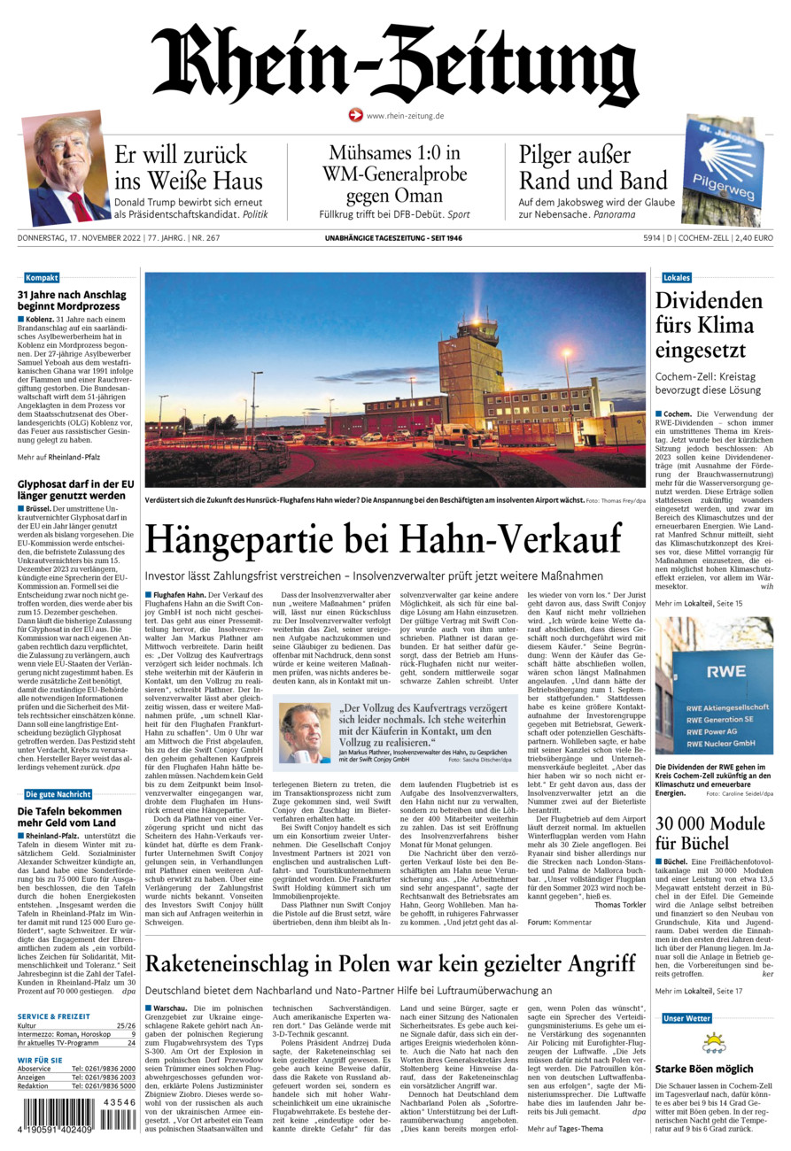 Rhein-Zeitung Kreis Cochem-Zell vom Donnerstag, 17.11.2022