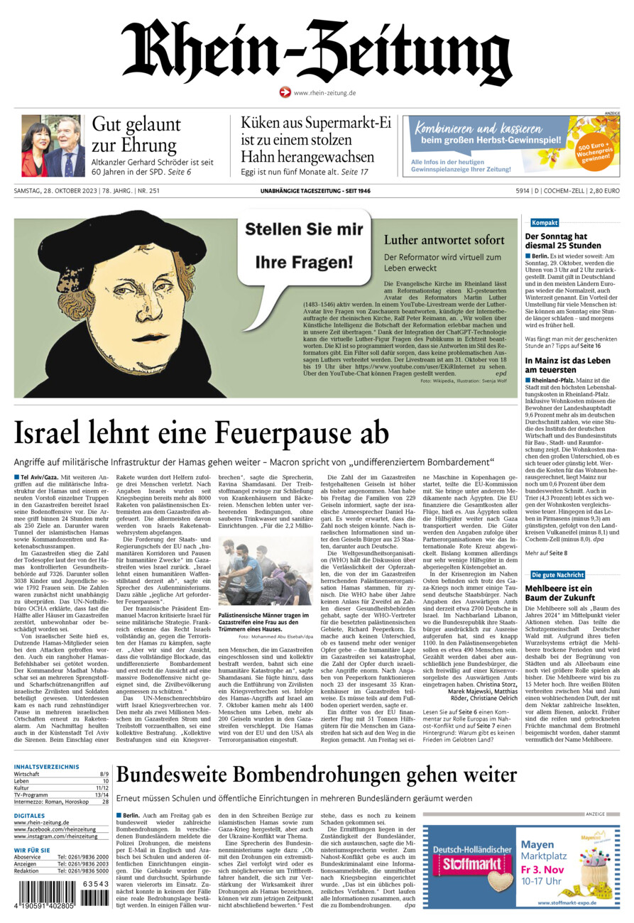 Rhein-Zeitung Kreis Cochem-Zell vom Samstag, 28.10.2023