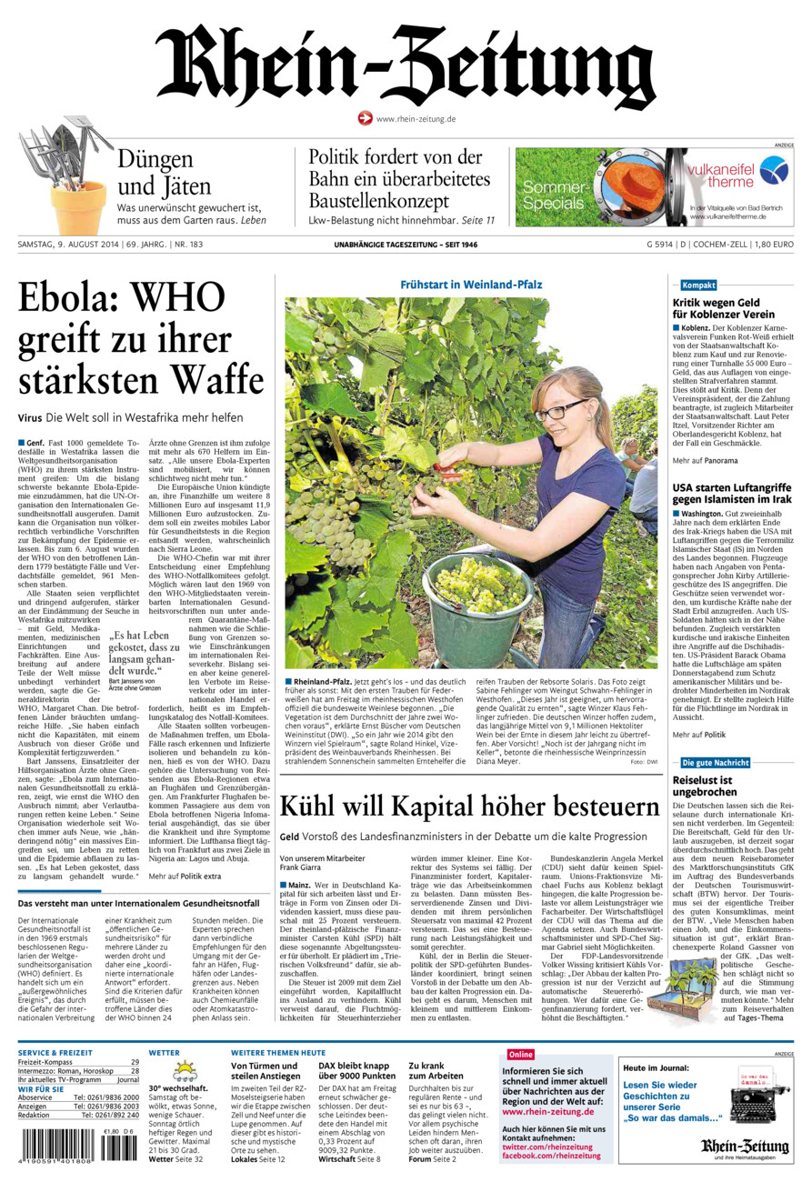 Rhein-Zeitung Kreis Cochem-Zell vom Samstag, 09.08.2014