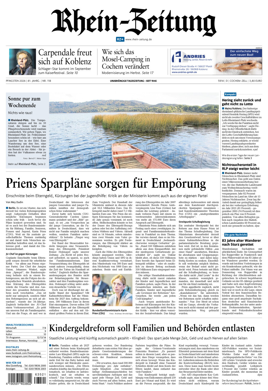 Rhein-Zeitung Kreis Cochem-Zell vom Samstag, 23.05.2026