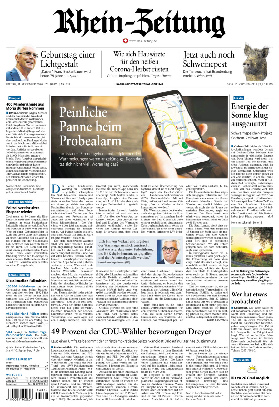 Rhein-Zeitung Kreis Cochem-Zell vom Freitag, 11.09.2020