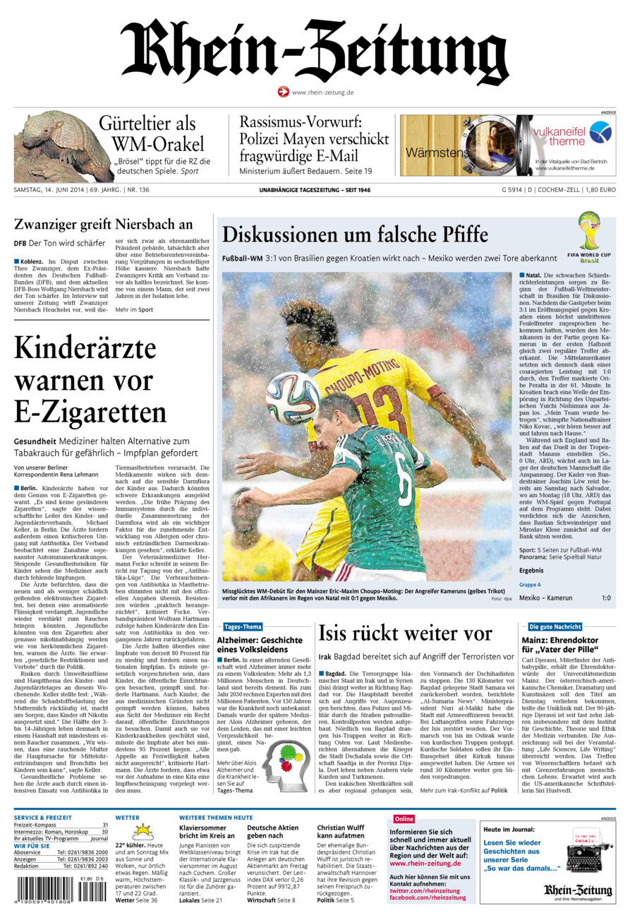 Rhein-Zeitung Kreis Cochem-Zell vom Samstag, 14.06.2014