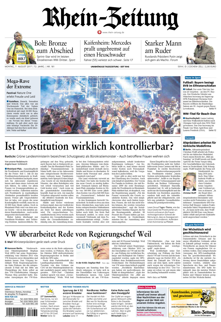Rhein-Zeitung Kreis Cochem-Zell vom Montag, 07.08.2017