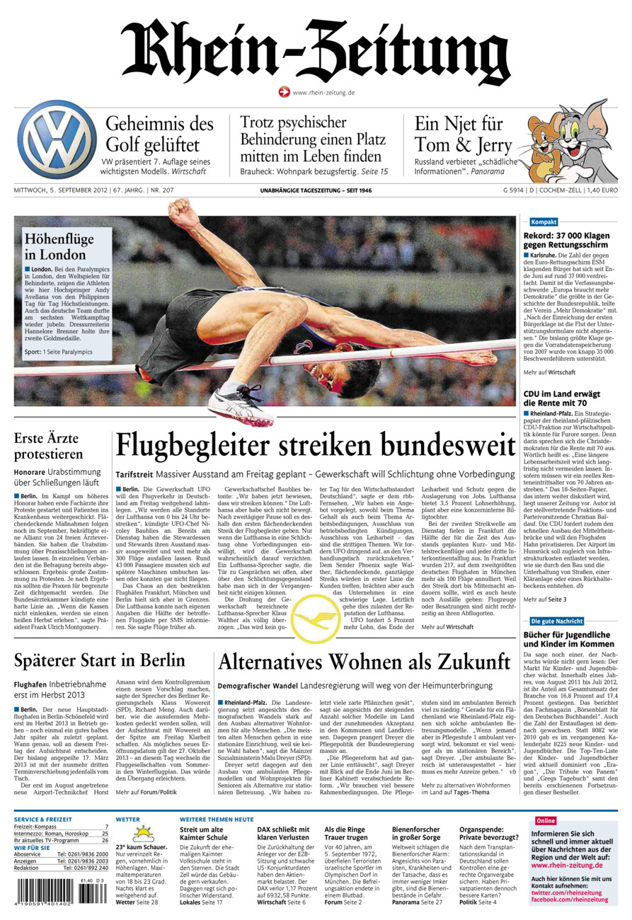 Rhein-Zeitung Kreis Cochem-Zell vom Mittwoch, 05.09.2012