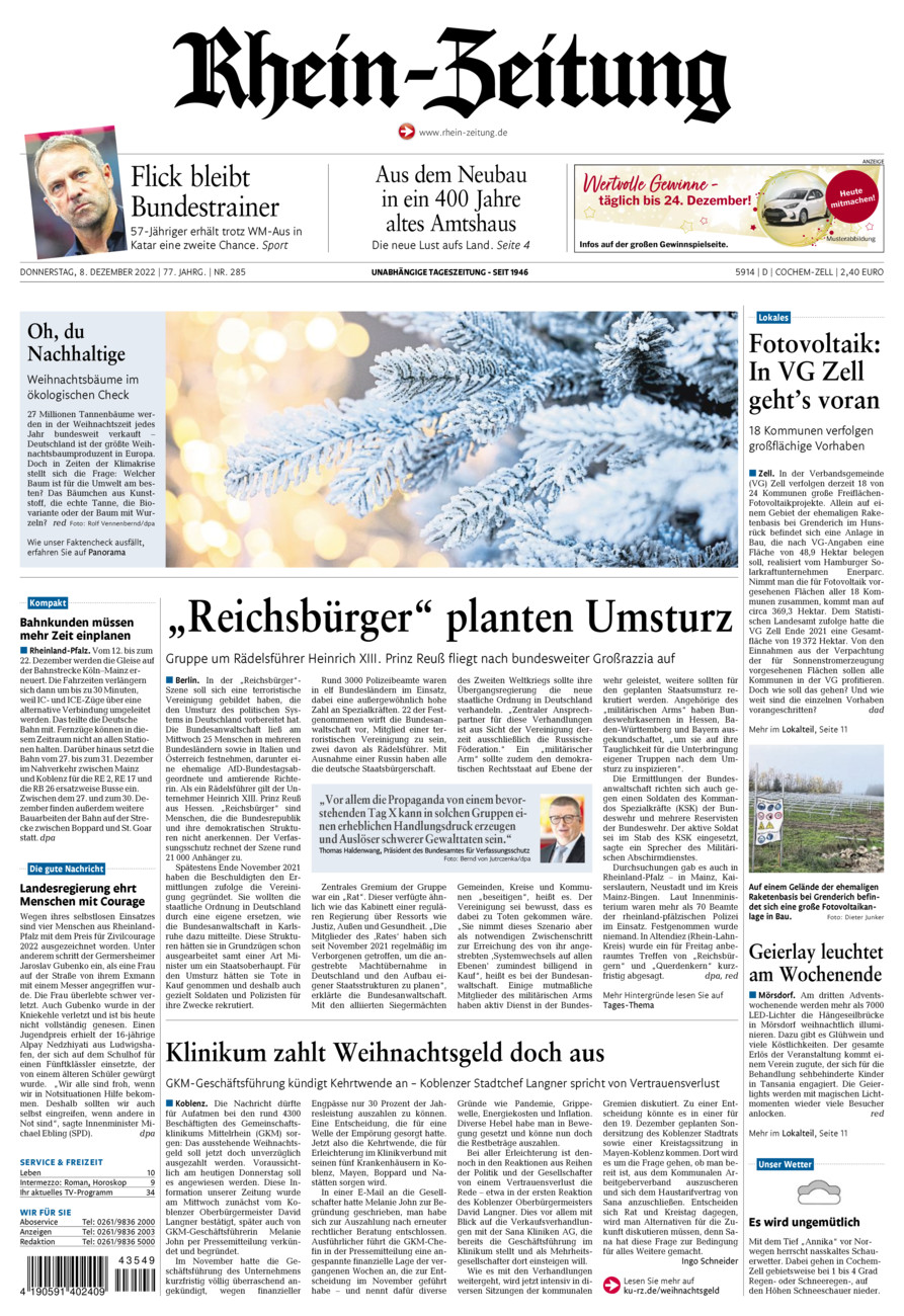 Rhein-Zeitung Kreis Cochem-Zell vom Donnerstag, 08.12.2022