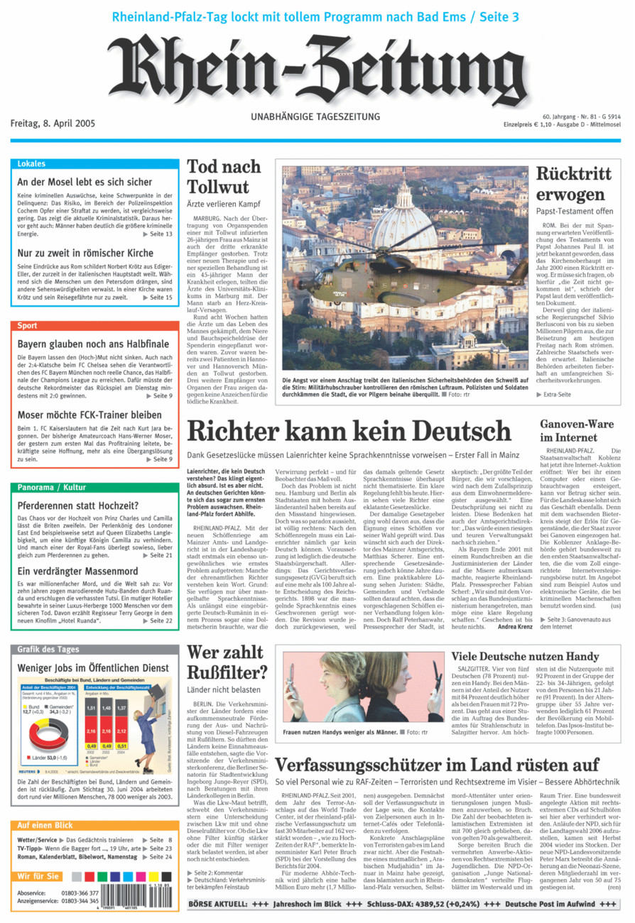 Rhein-Zeitung Kreis Cochem-Zell vom Freitag, 08.04.2005