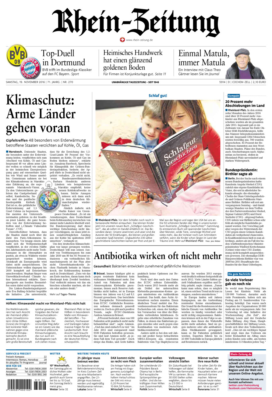 Rhein-Zeitung Kreis Cochem-Zell vom Samstag, 19.11.2016