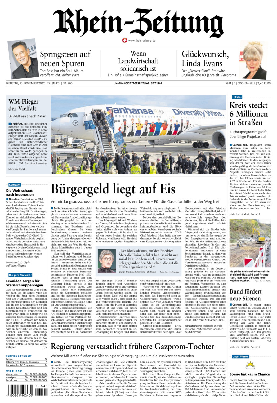 Rhein-Zeitung Kreis Cochem-Zell vom Dienstag, 15.11.2022