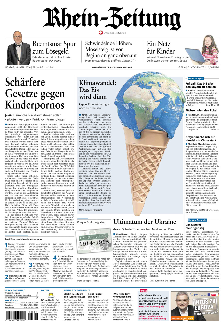 Rhein-Zeitung Kreis Cochem-Zell vom Montag, 14.04.2014