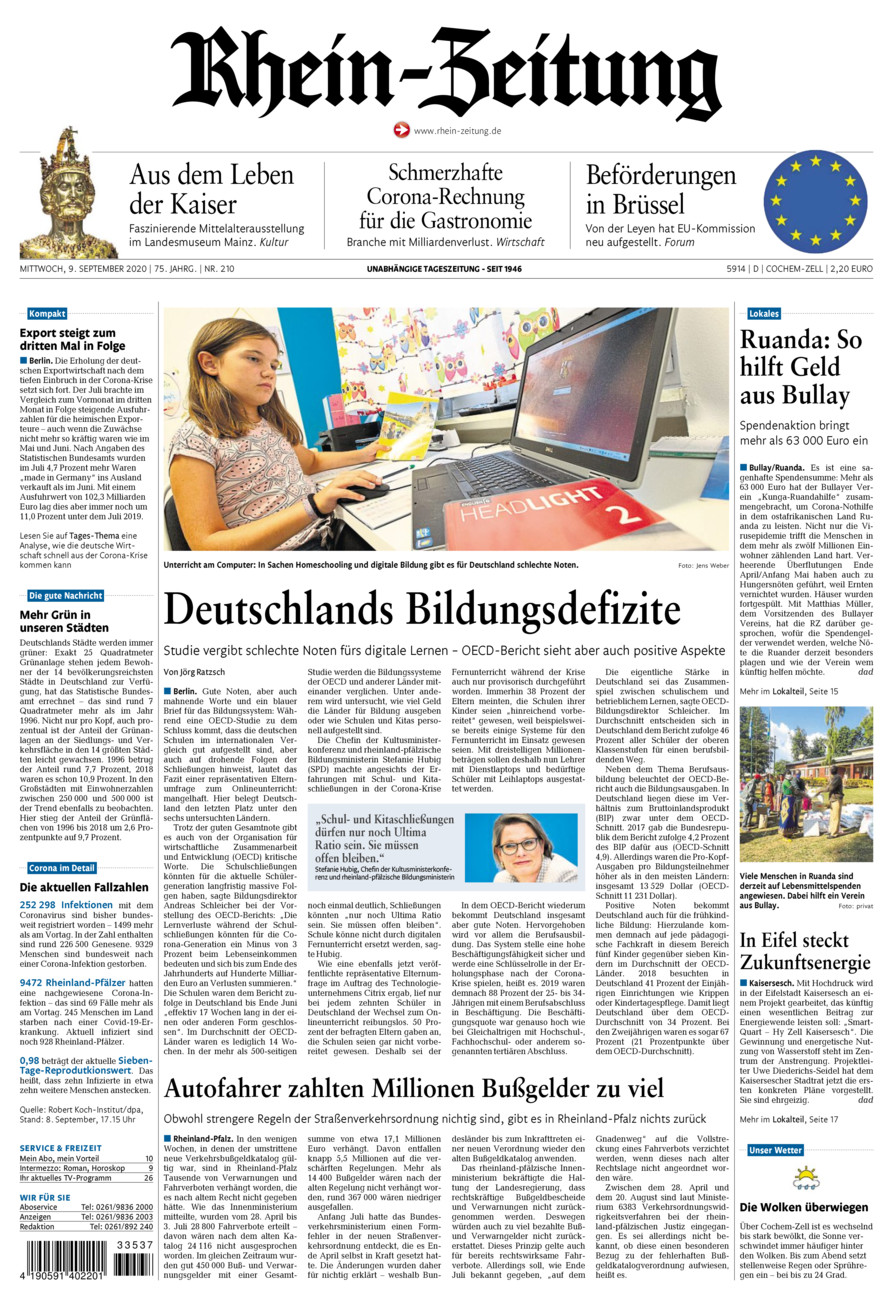 Rhein-Zeitung Kreis Cochem-Zell vom Mittwoch, 09.09.2020