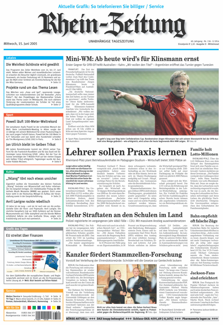 Rhein-Zeitung Kreis Cochem-Zell vom Mittwoch, 15.06.2005