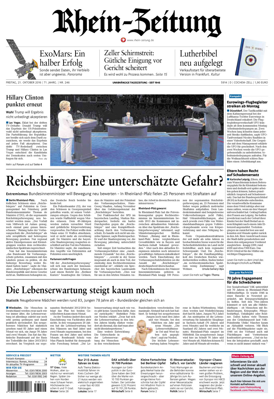 Rhein-Zeitung Kreis Cochem-Zell vom Freitag, 21.10.2016