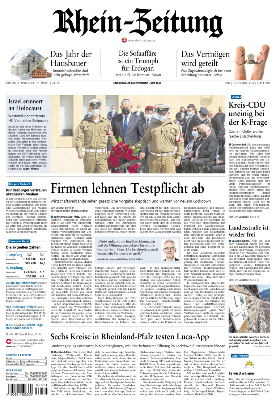 Rhein-Zeitung Kreis Cochem-Zell vom Freitag, 09.04.2021
