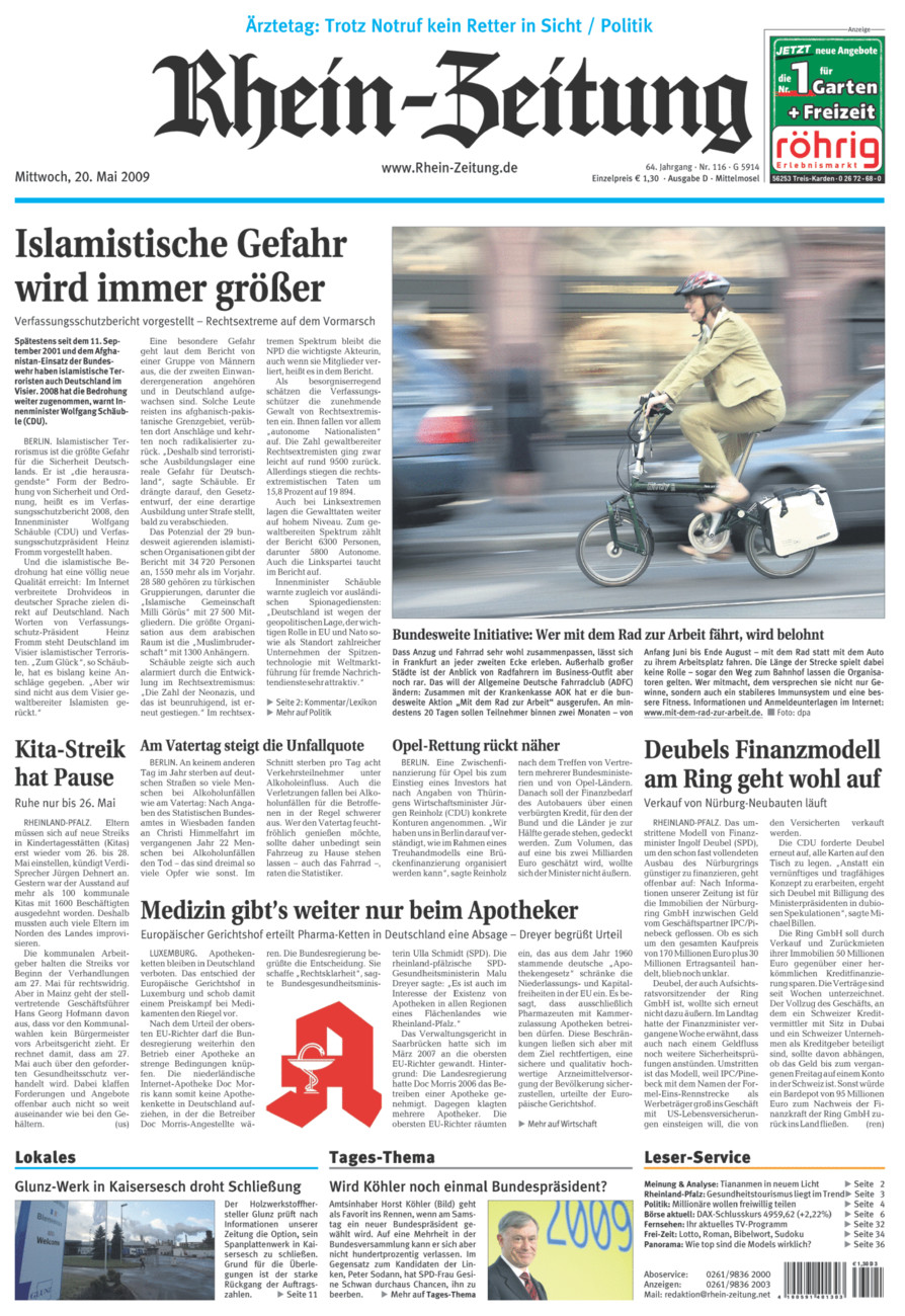 Rhein-Zeitung Kreis Cochem-Zell vom Mittwoch, 20.05.2009