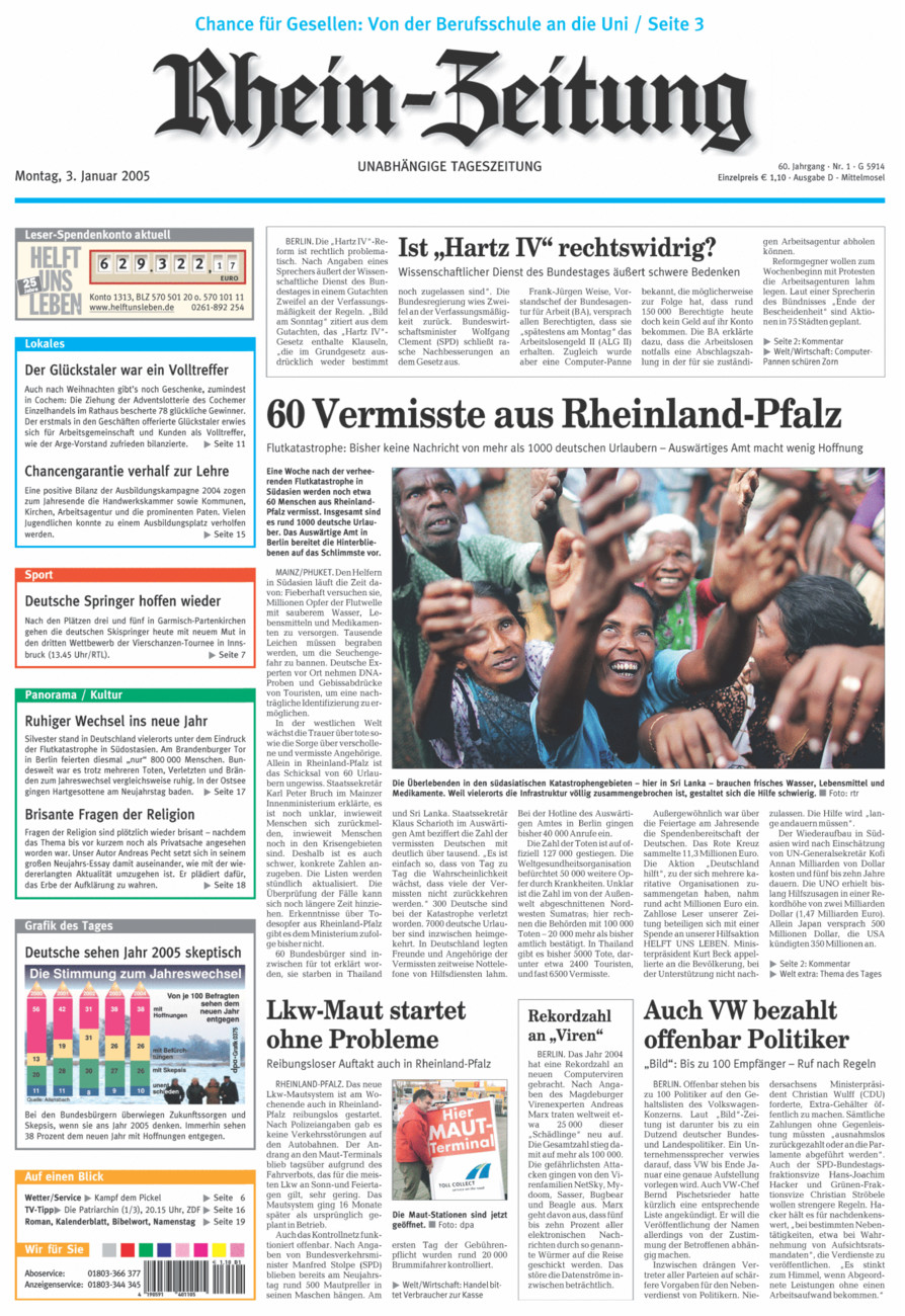 Rhein-Zeitung Kreis Cochem-Zell vom Montag, 03.01.2005