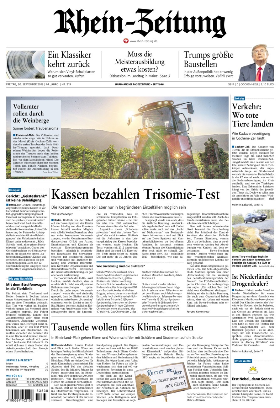 Rhein-Zeitung Kreis Cochem-Zell vom Freitag, 20.09.2019