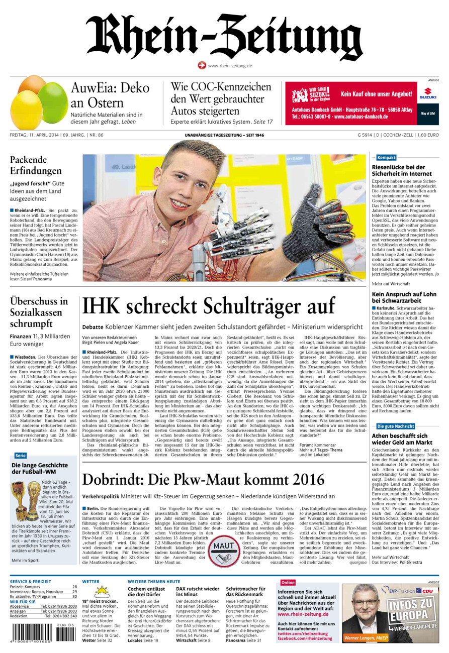Rhein-Zeitung Kreis Cochem-Zell vom Freitag, 11.04.2014