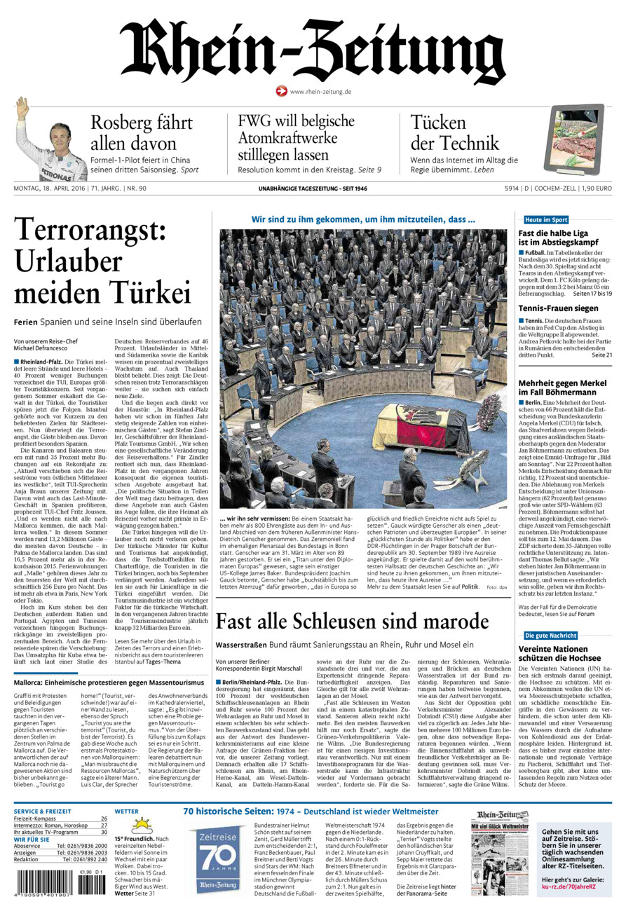 Rhein-Zeitung Kreis Cochem-Zell vom Montag, 18.04.2016