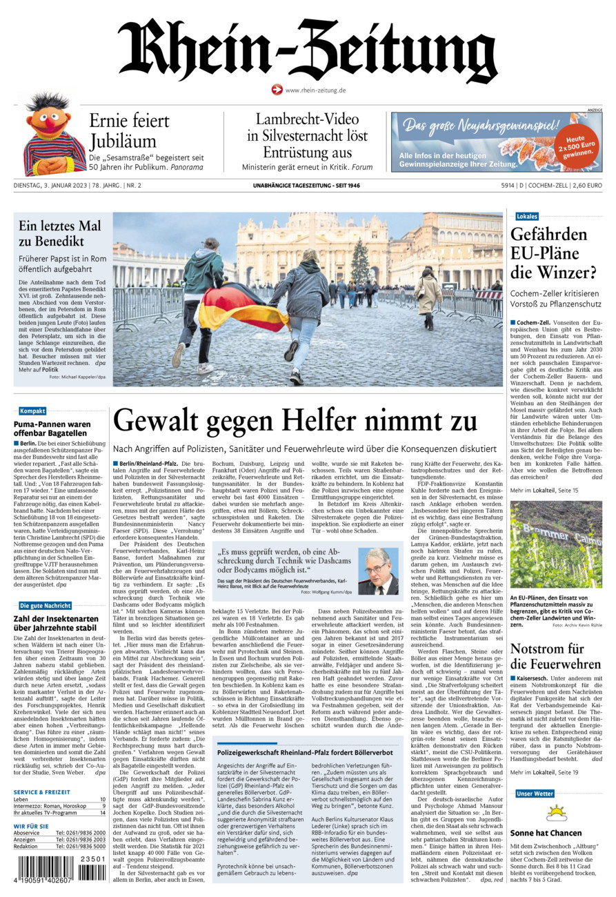 Rhein-Zeitung Kreis Cochem-Zell vom Dienstag, 03.01.2023