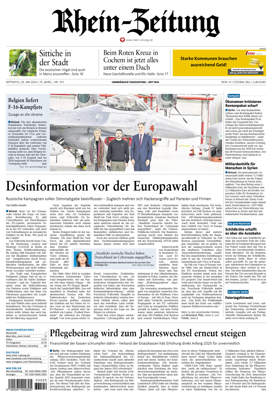 Rhein-Zeitung Kreis Cochem-Zell vom Mittwoch, 29.05.2024