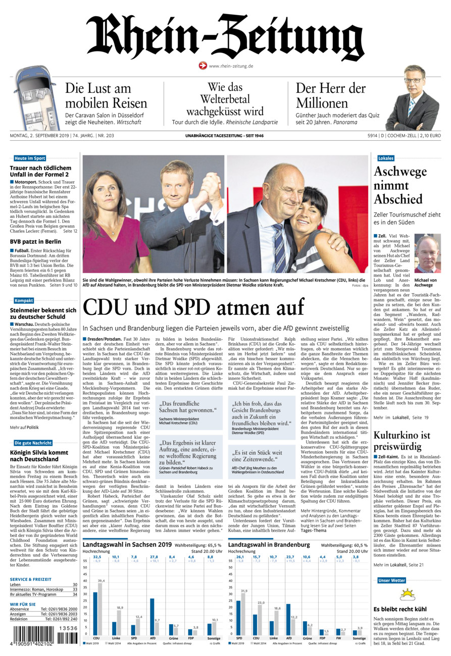 Rhein-Zeitung Kreis Cochem-Zell vom Montag, 02.09.2019