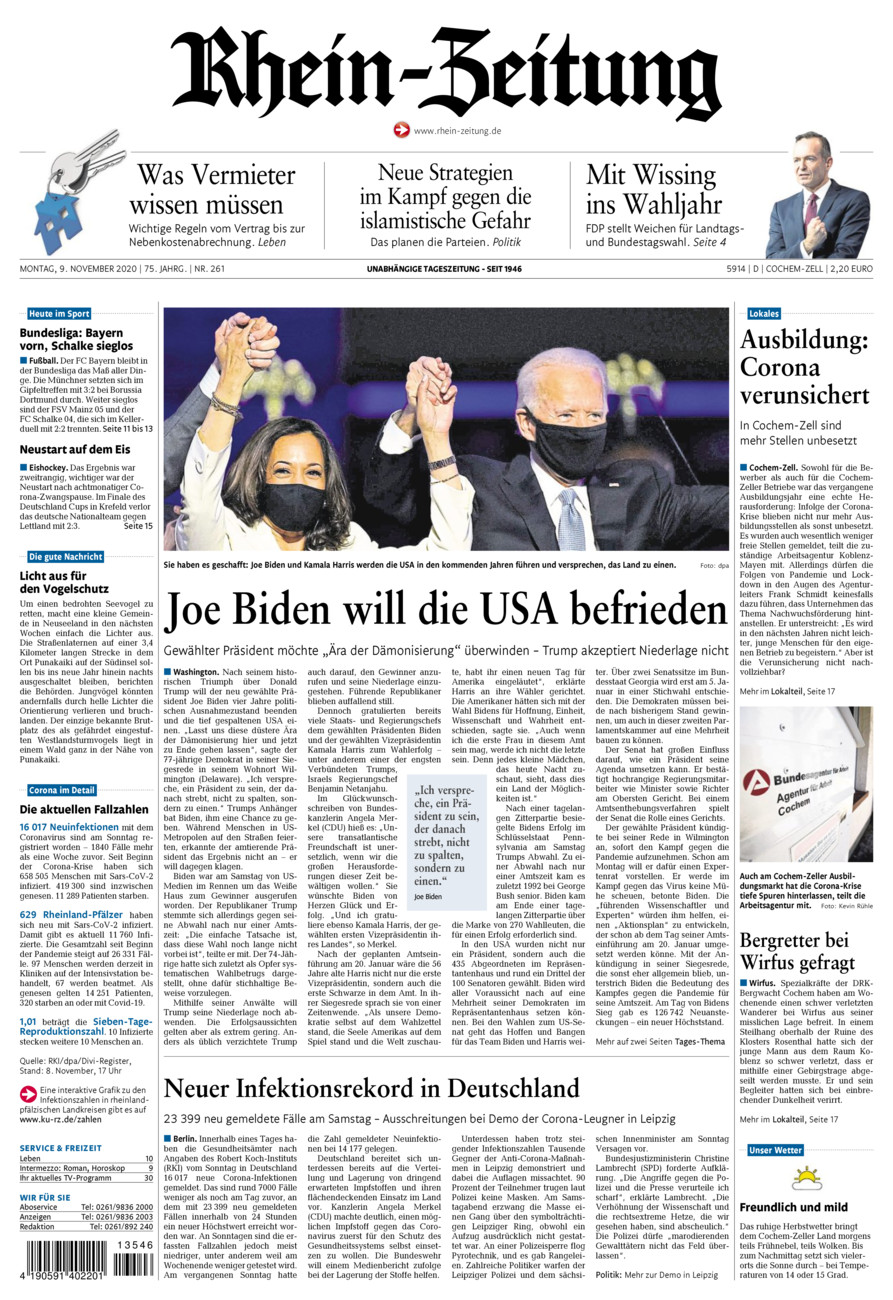 Rhein-Zeitung Kreis Cochem-Zell vom Montag, 09.11.2020