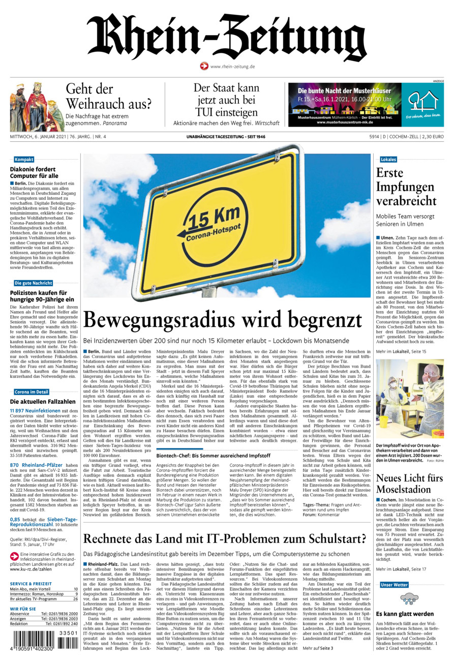 Rhein-Zeitung Kreis Cochem-Zell vom Mittwoch, 06.01.2021