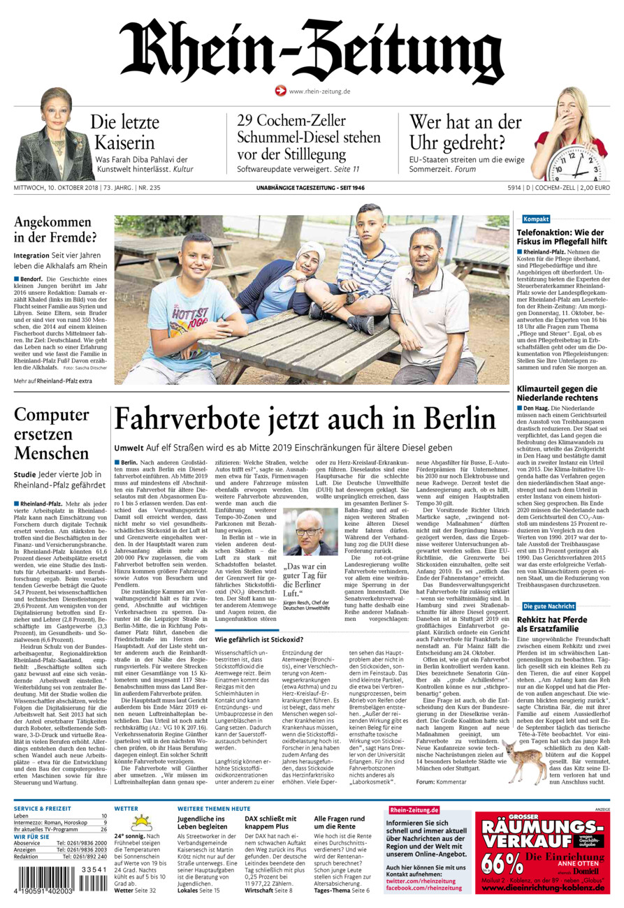 Rhein-Zeitung Kreis Cochem-Zell vom Mittwoch, 10.10.2018