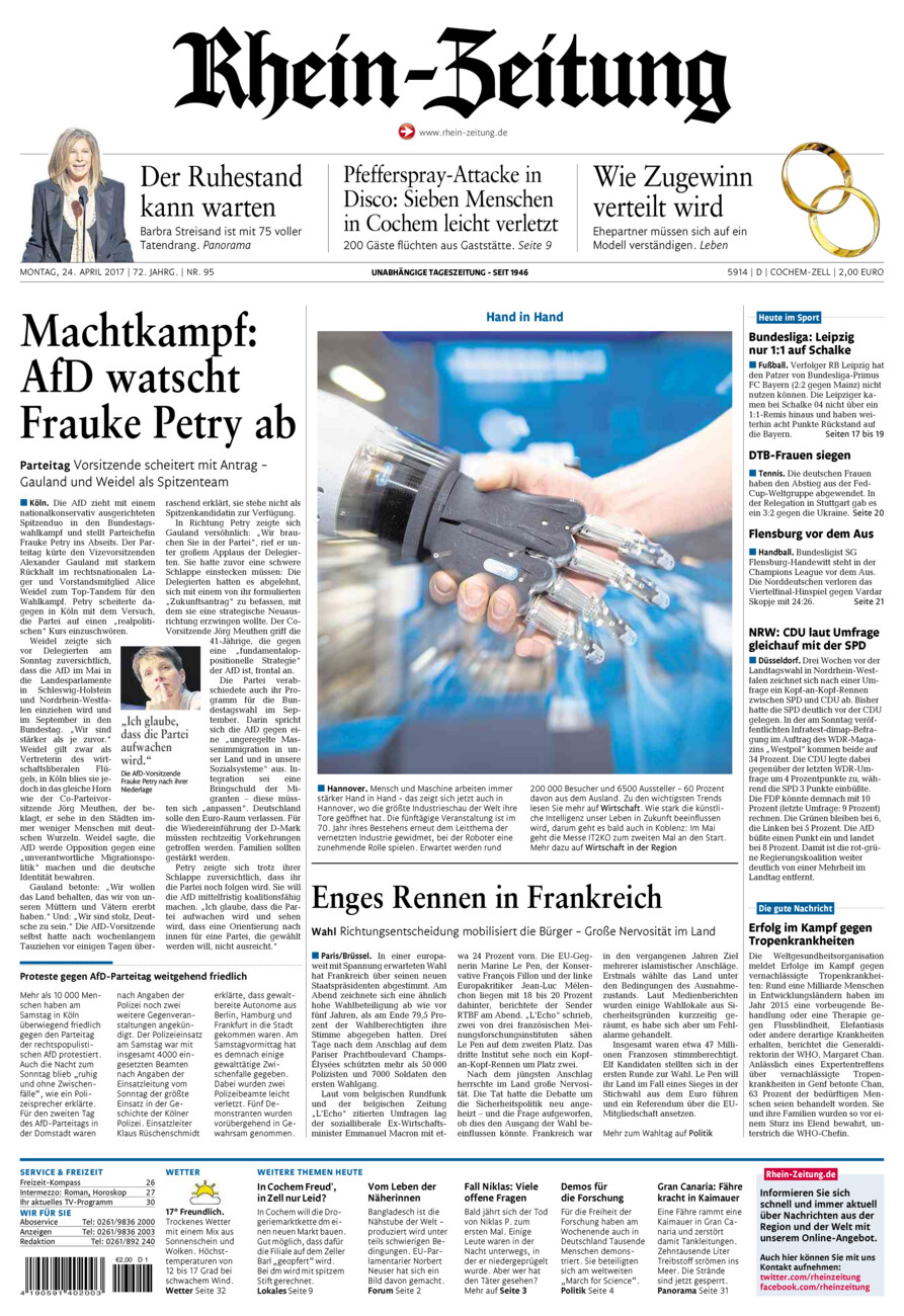 Rhein-Zeitung Kreis Cochem-Zell vom Montag, 24.04.2017