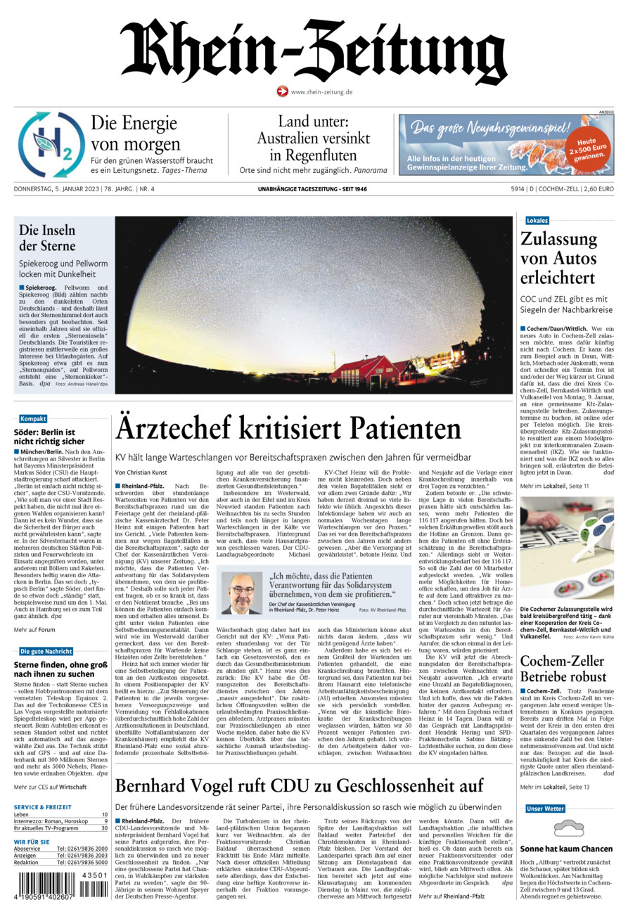 Rhein-Zeitung Kreis Cochem-Zell vom Donnerstag, 05.01.2023