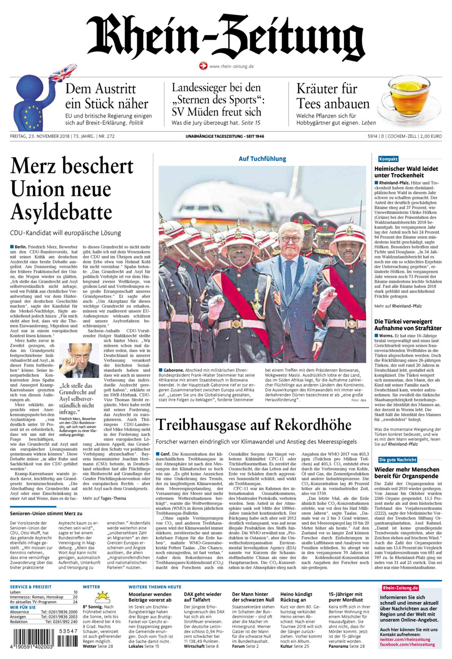 Rhein-Zeitung Kreis Cochem-Zell vom Freitag, 23.11.2018