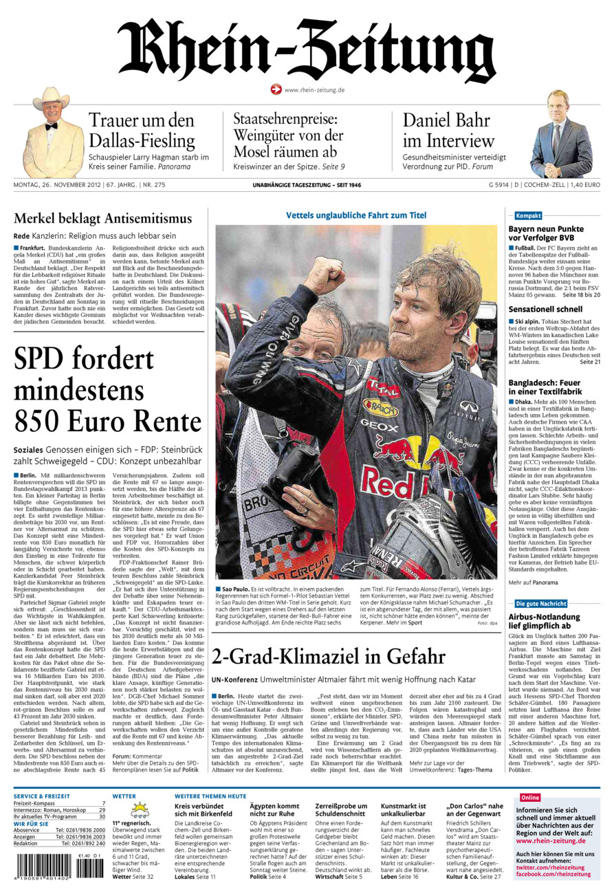 Rhein-Zeitung Kreis Cochem-Zell vom Montag, 26.11.2012