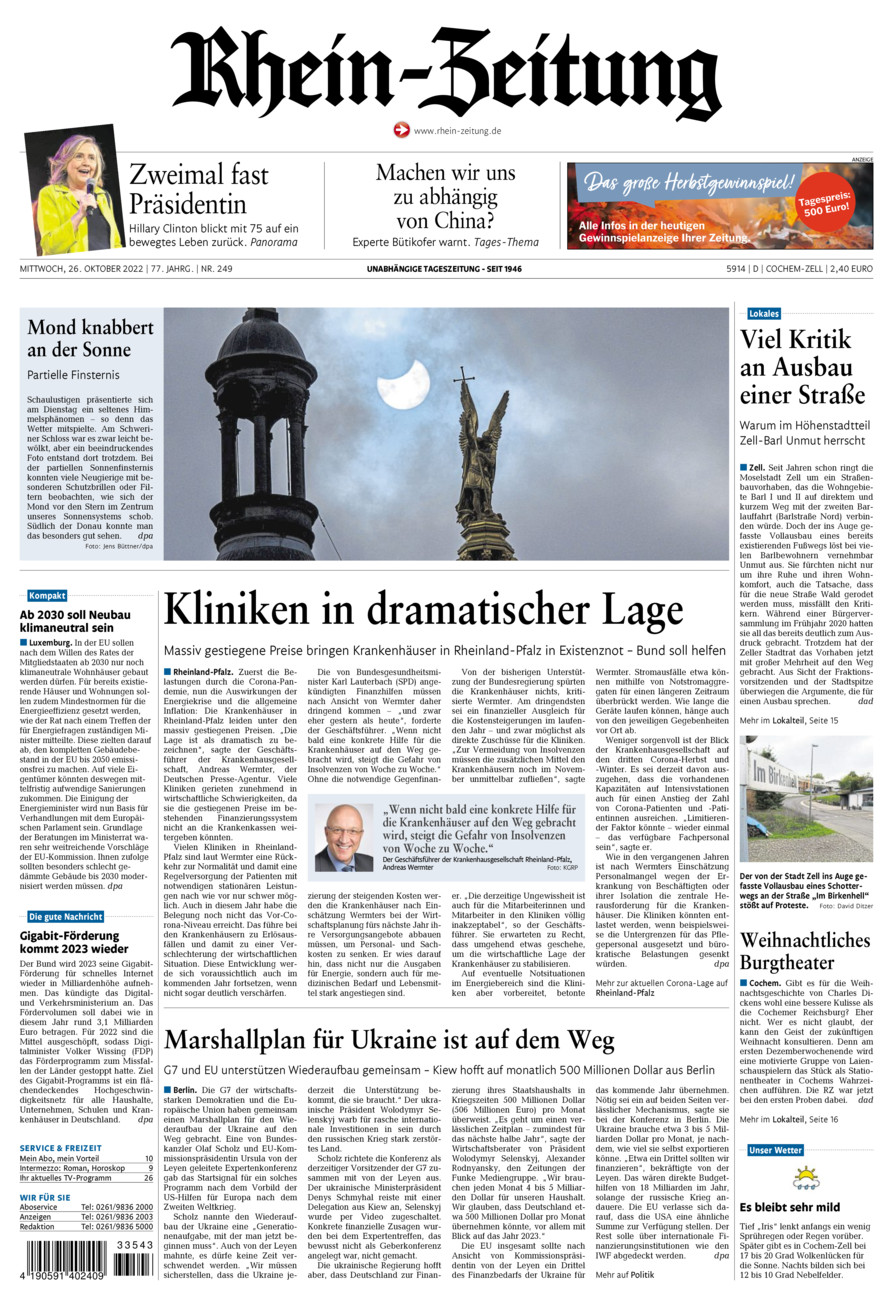 Rhein-Zeitung Kreis Cochem-Zell vom Mittwoch, 26.10.2022