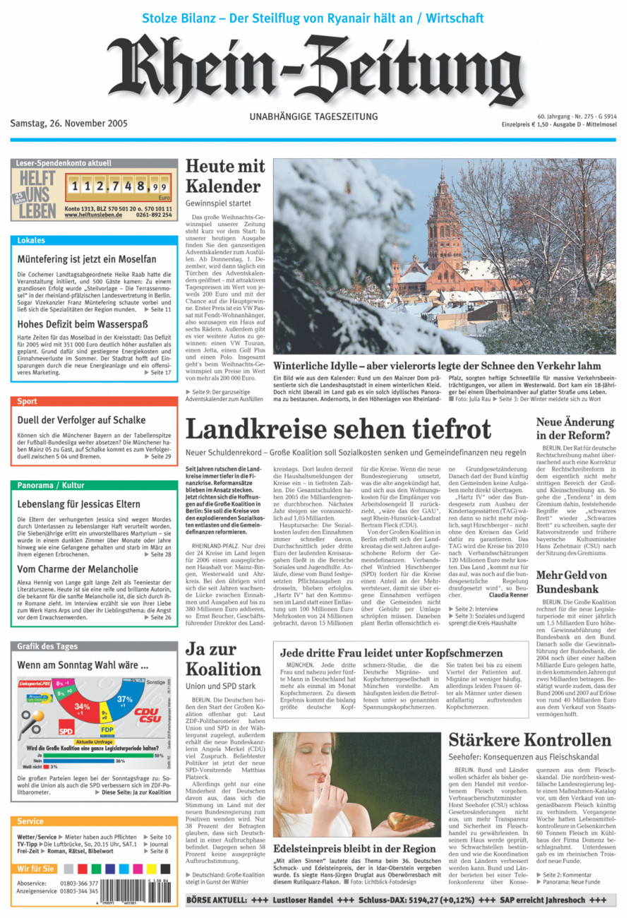 Rhein-Zeitung Kreis Cochem-Zell vom Samstag, 26.11.2005