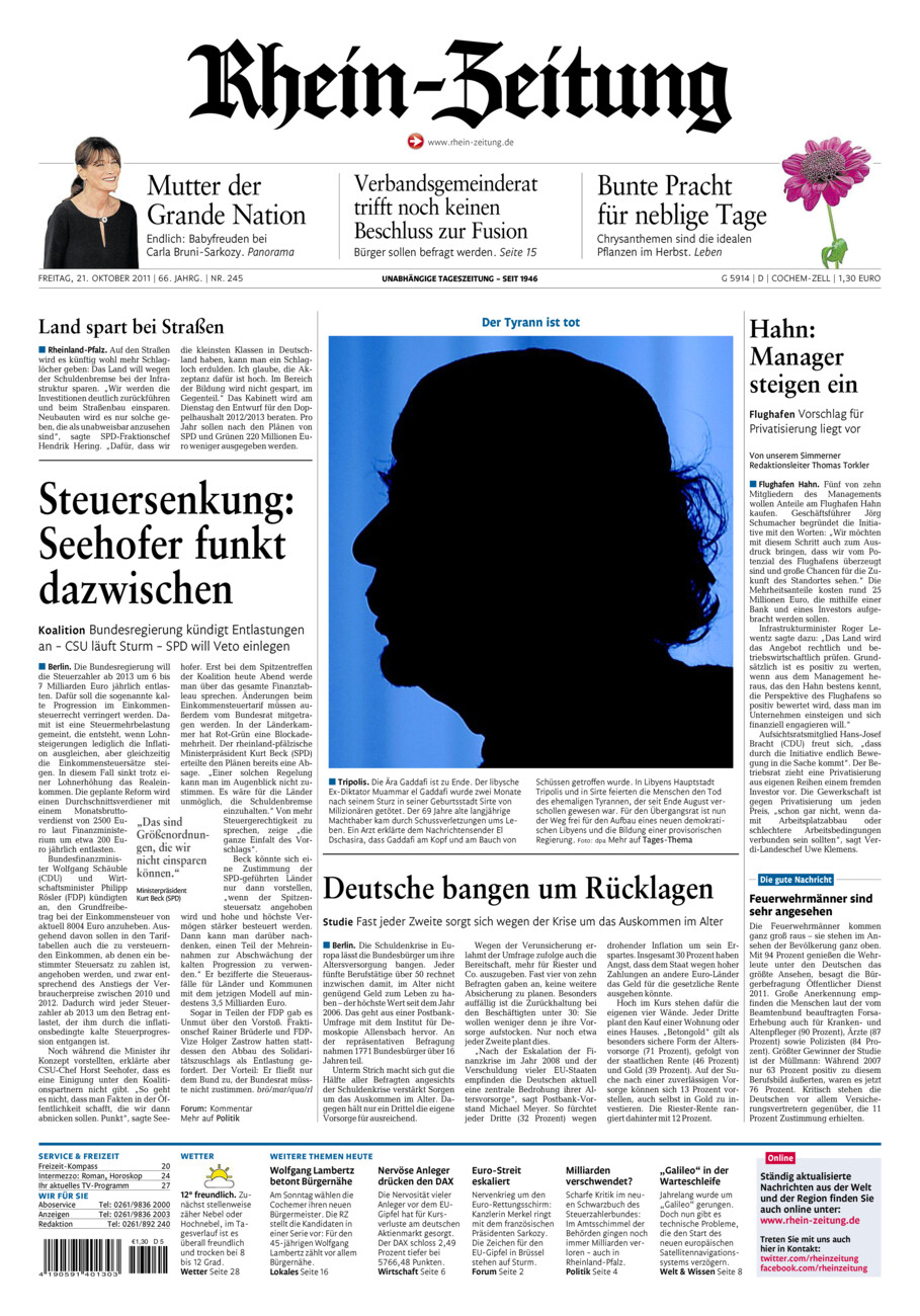 Rhein-Zeitung Kreis Cochem-Zell vom Freitag, 21.10.2011