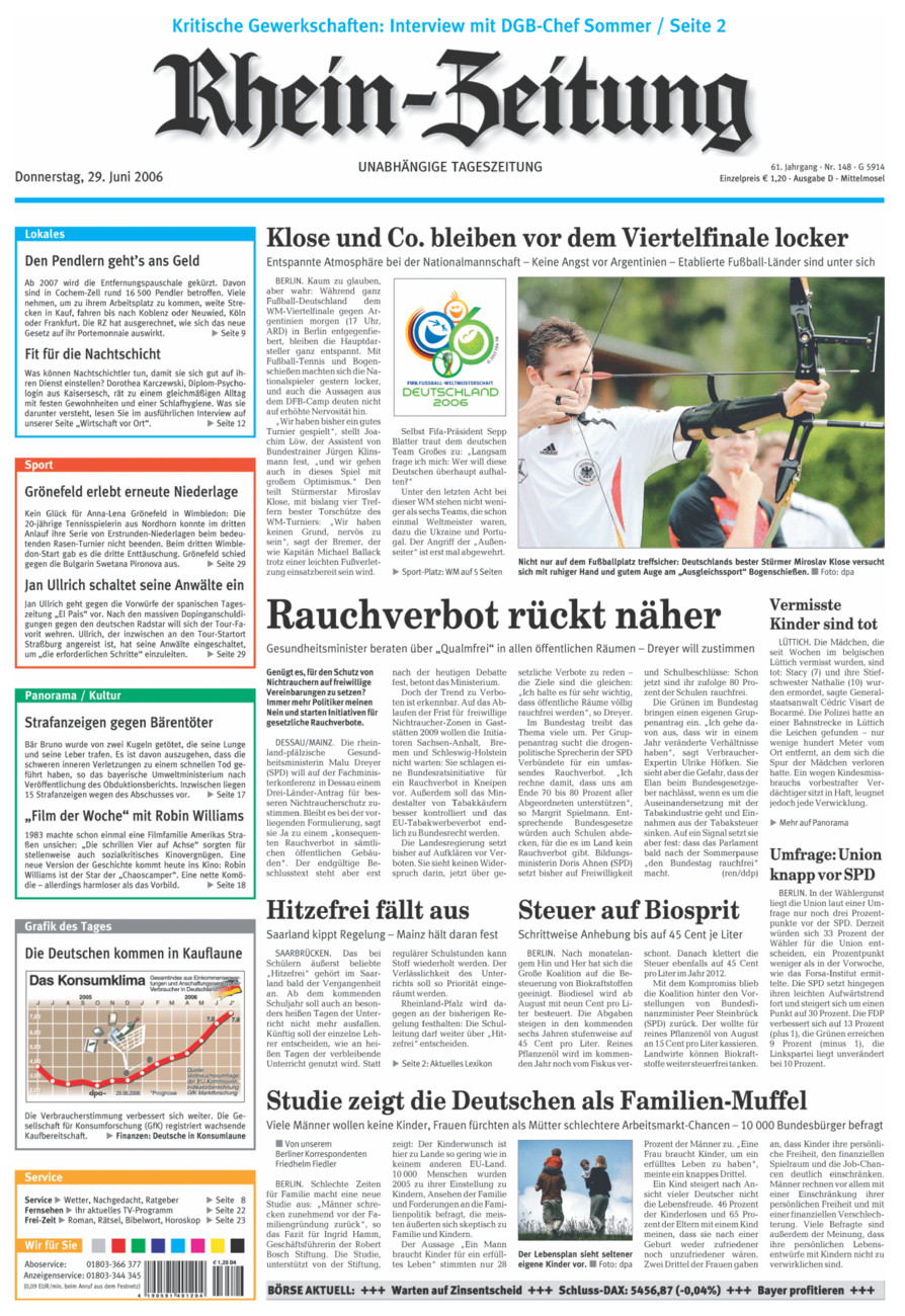Rhein-Zeitung Kreis Cochem-Zell vom Donnerstag, 29.06.2006