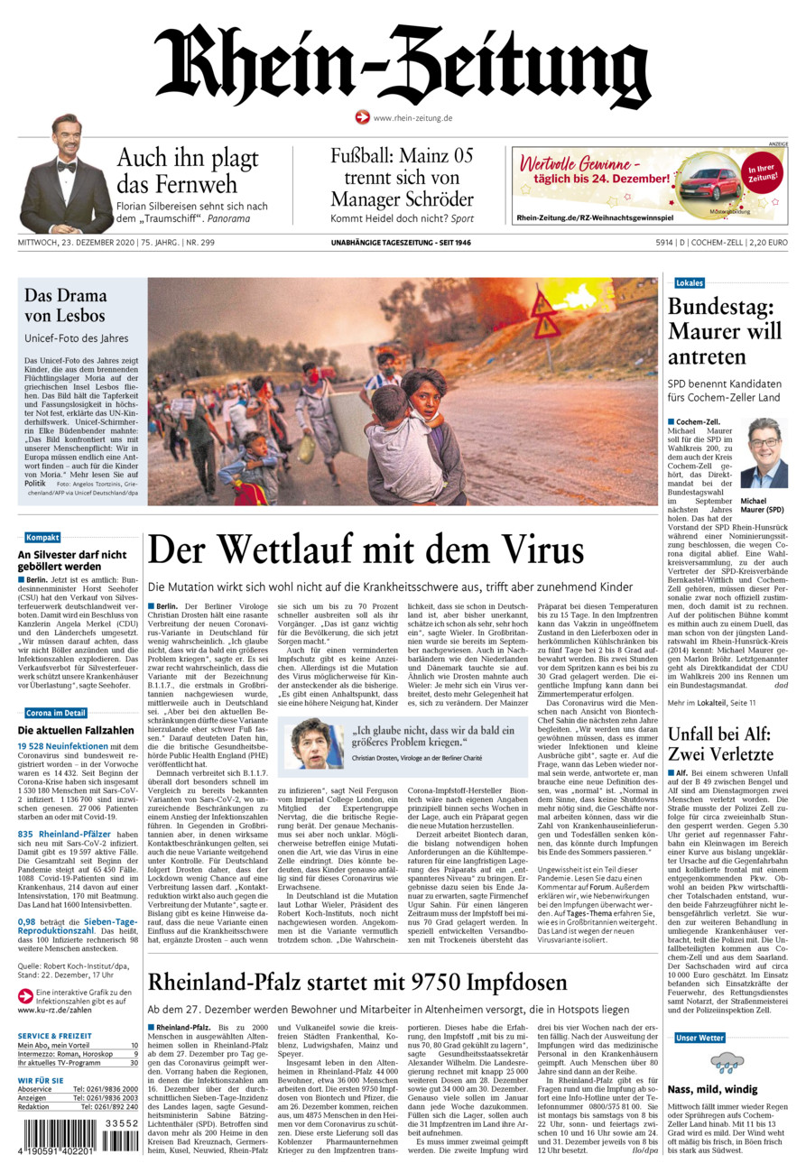 Rhein-Zeitung Kreis Cochem-Zell vom Mittwoch, 23.12.2020