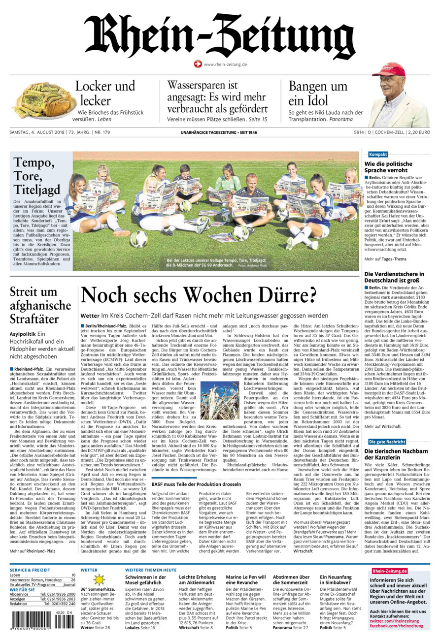 Rhein-Zeitung Kreis Cochem-Zell vom Samstag, 04.08.2018