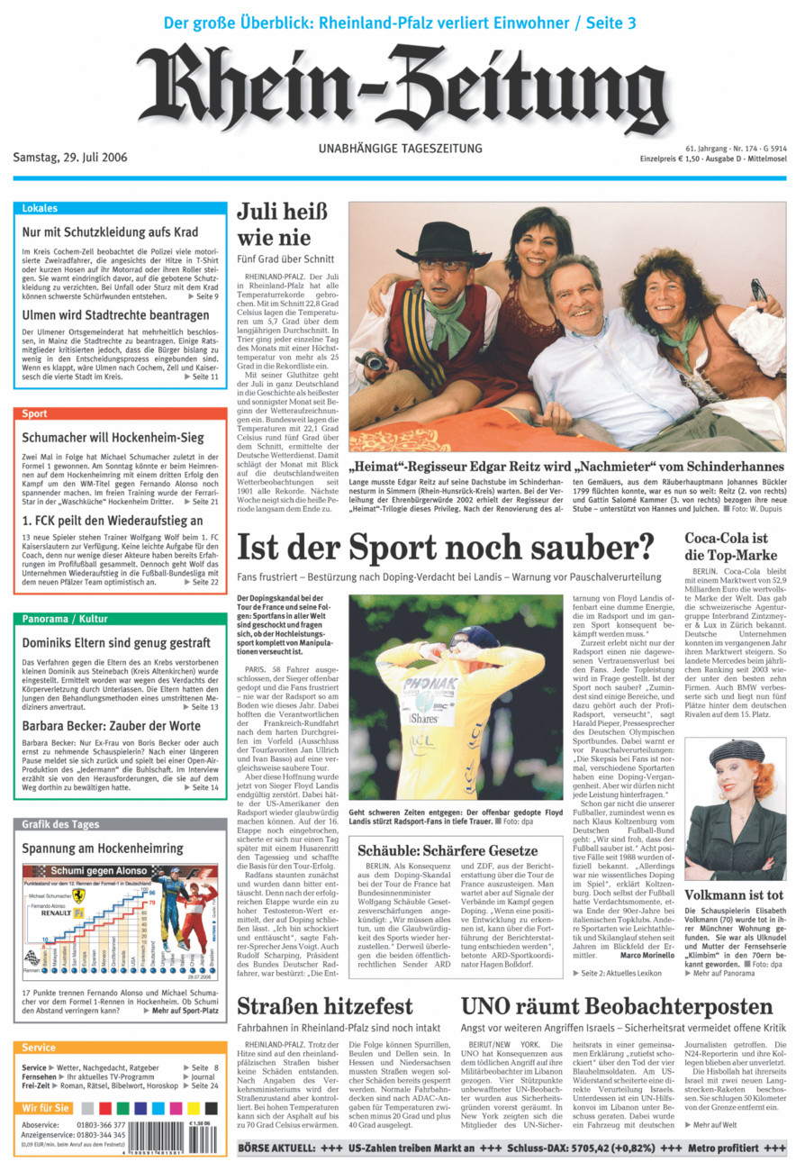 Rhein-Zeitung Kreis Cochem-Zell vom Samstag, 29.07.2006