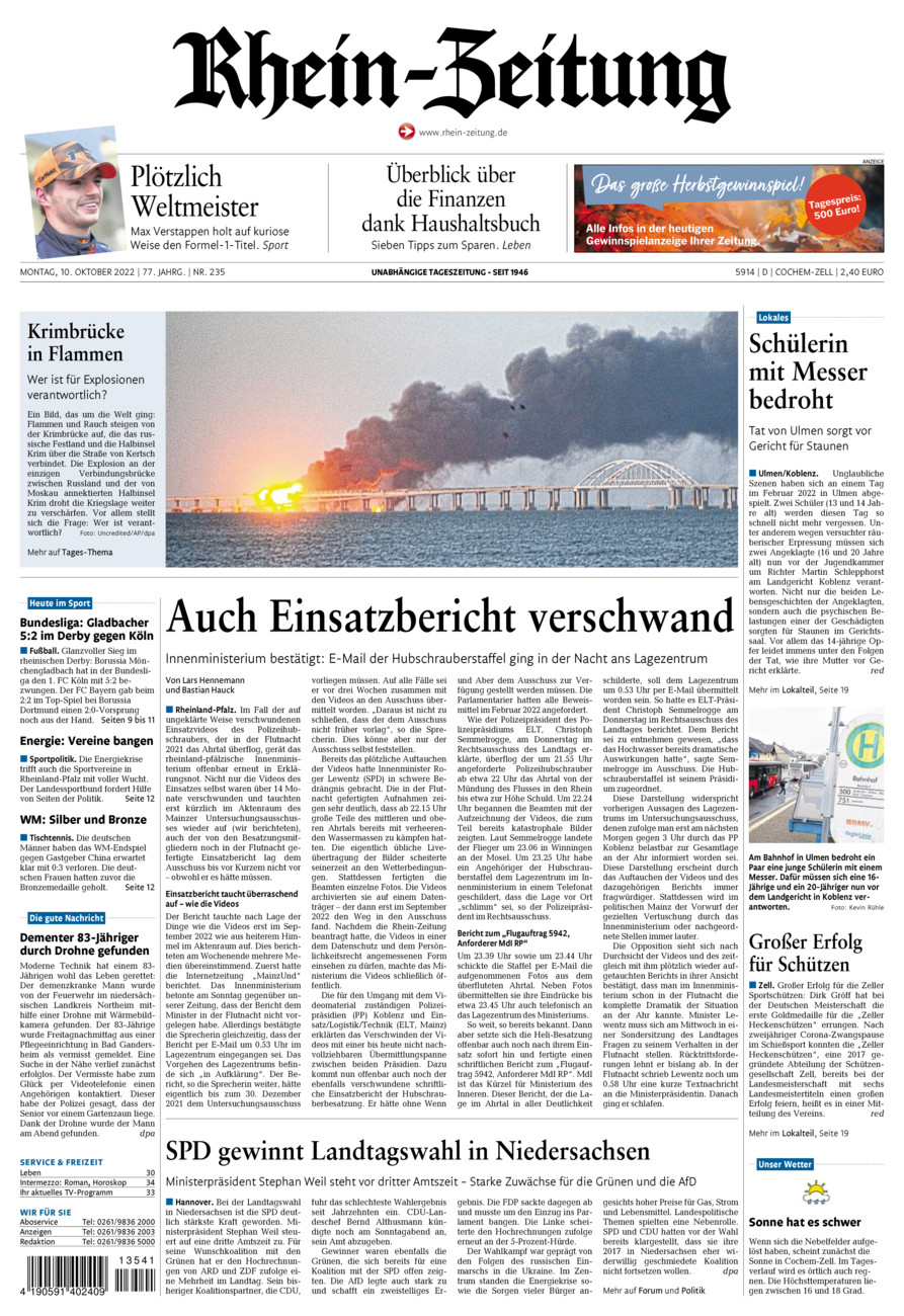 Rhein-Zeitung Kreis Cochem-Zell vom Montag, 10.10.2022