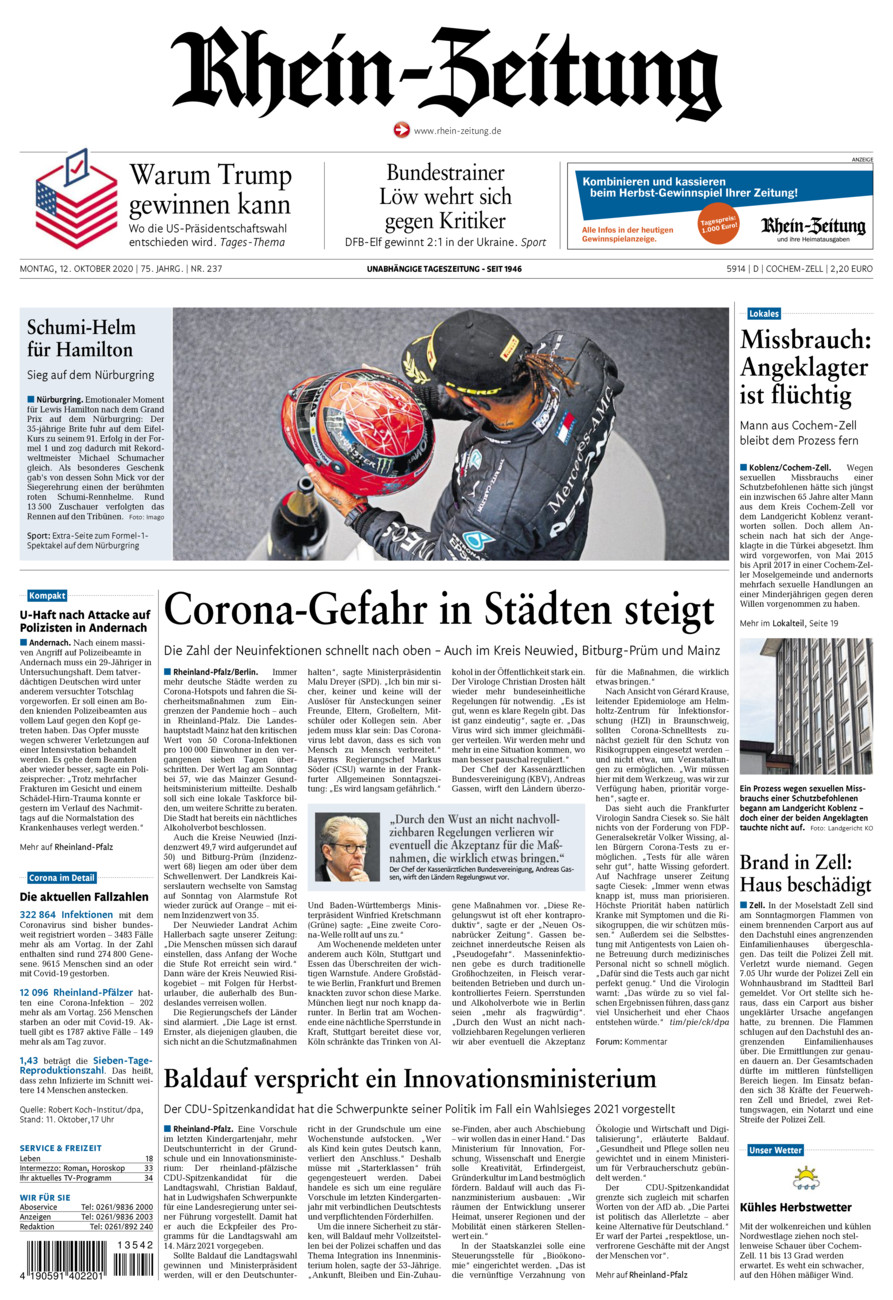 Rhein-Zeitung Kreis Cochem-Zell vom Montag, 12.10.2020