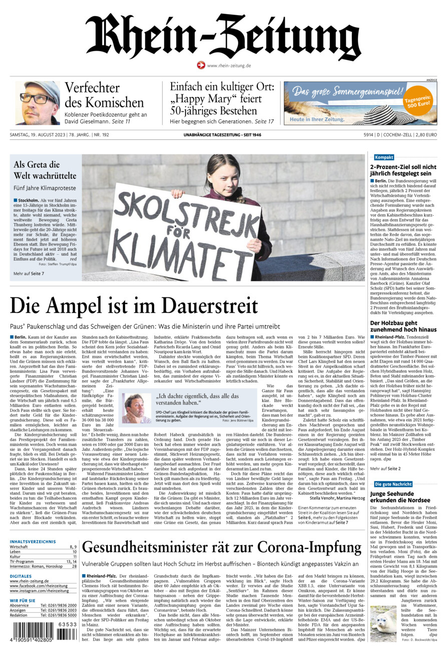 Rhein-Zeitung Kreis Cochem-Zell vom Samstag, 19.08.2023
