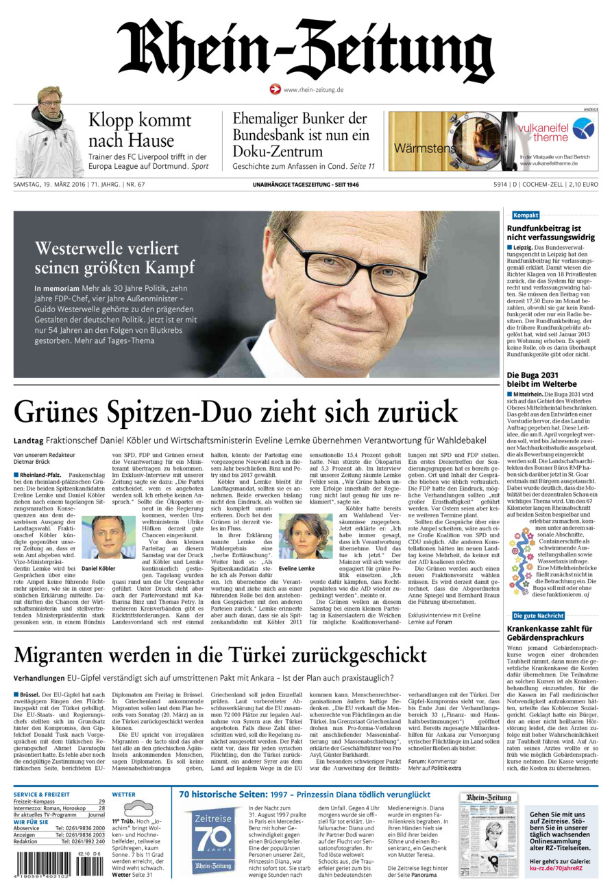 Rhein-Zeitung Kreis Cochem-Zell vom Samstag, 19.03.2016