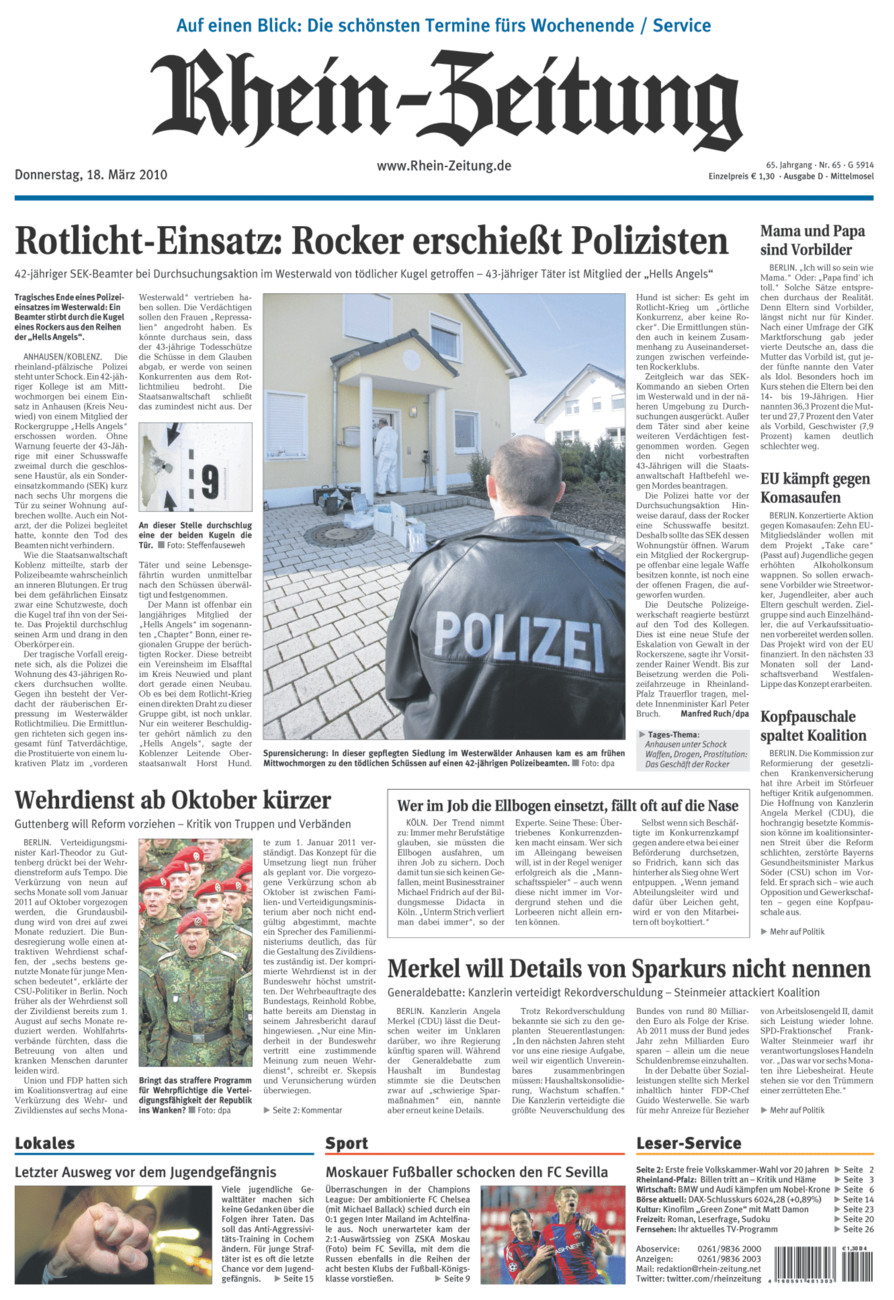 Rhein-Zeitung Kreis Cochem-Zell vom Donnerstag, 18.03.2010