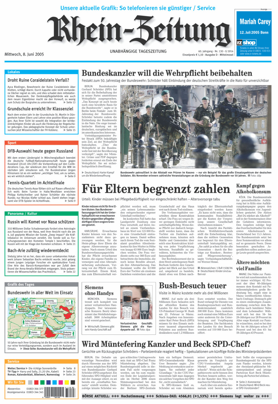 Rhein-Zeitung Kreis Cochem-Zell vom Mittwoch, 08.06.2005