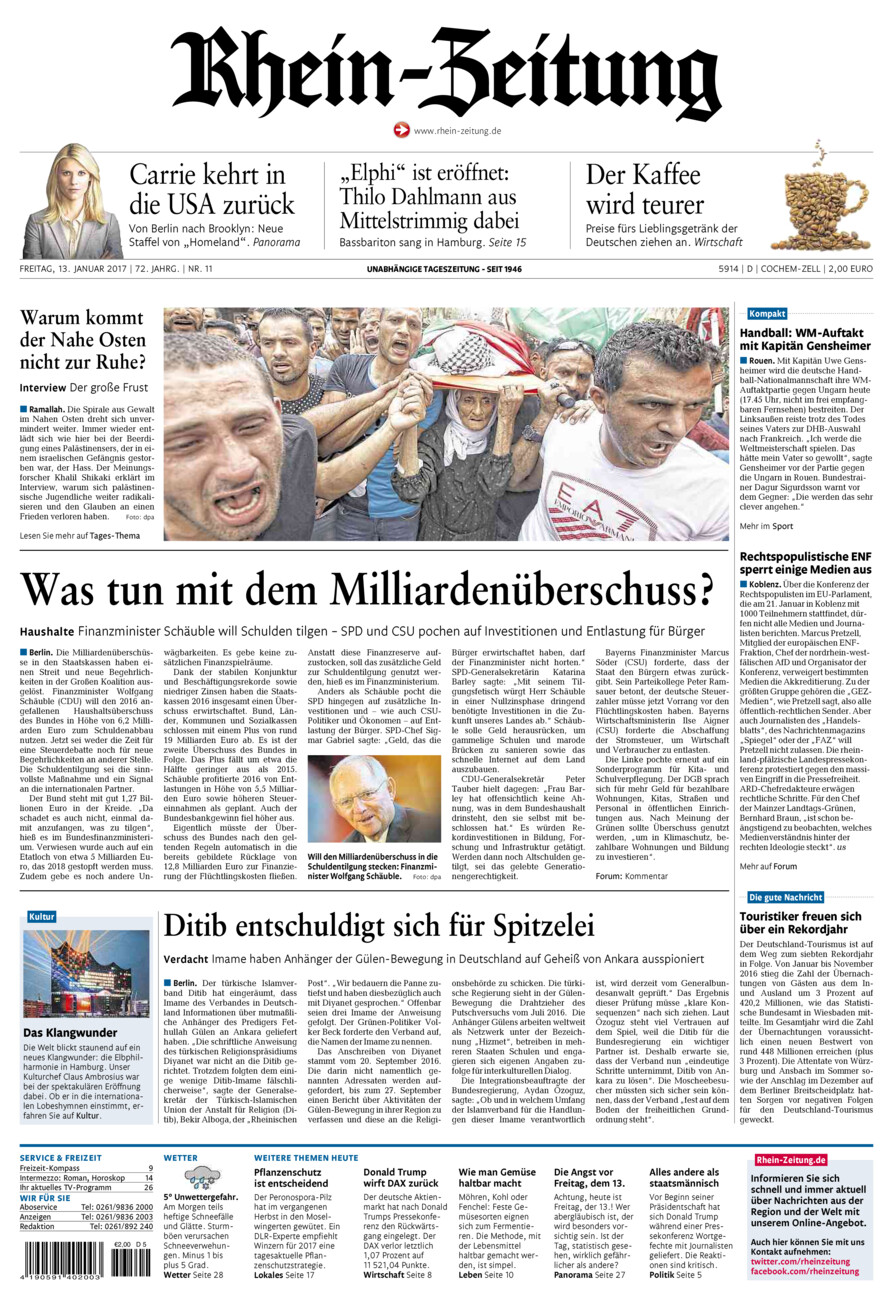 Rhein-Zeitung Kreis Cochem-Zell vom Freitag, 13.01.2017