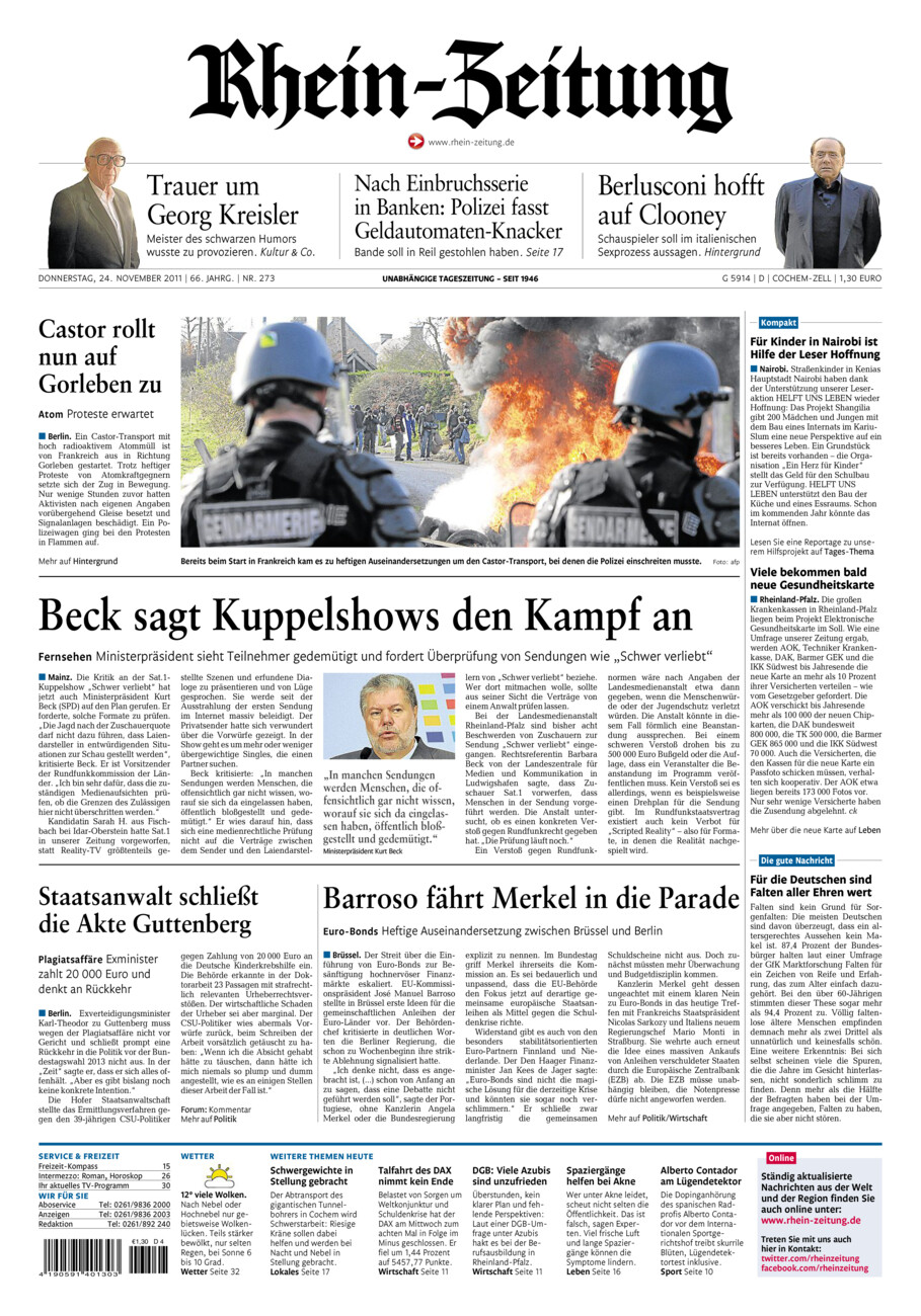Rhein-Zeitung Kreis Cochem-Zell vom Donnerstag, 24.11.2011