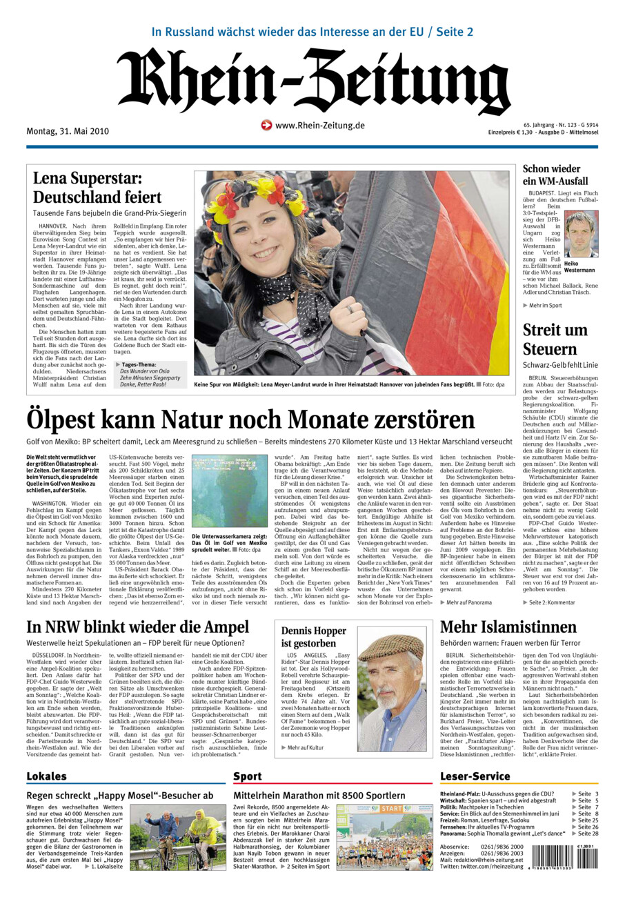 Rhein-Zeitung Kreis Cochem-Zell vom Montag, 31.05.2010